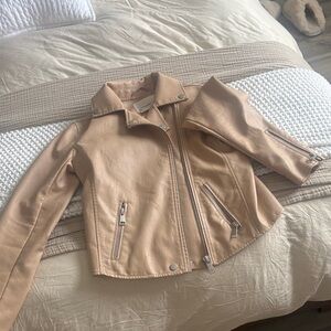 Anthropologie Light Beige Faux Leather Moto Jacket with Silver Hardware